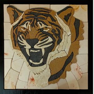 TIGER MOSAIC BACKSPLASH | Wild Jungle Animal Mosaic Murals For Living Room Walls | Tiger Face Artwork Tiles For Interior Room Walls Decor 50*50cm